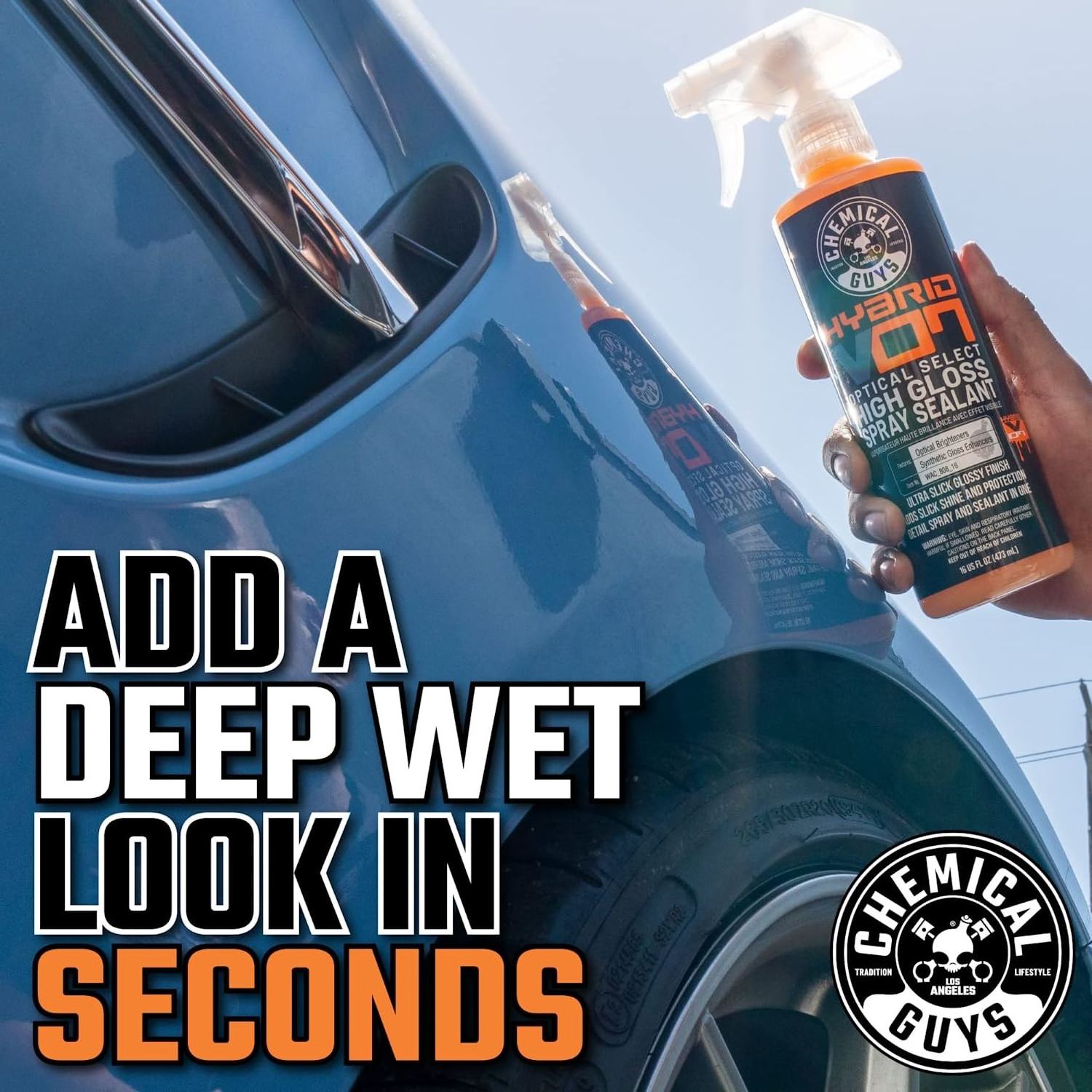 High shine effect  Chemical Guys optical Select High Gloss Spray Sealant & Quick Detailer 16 oz, Orange Scent