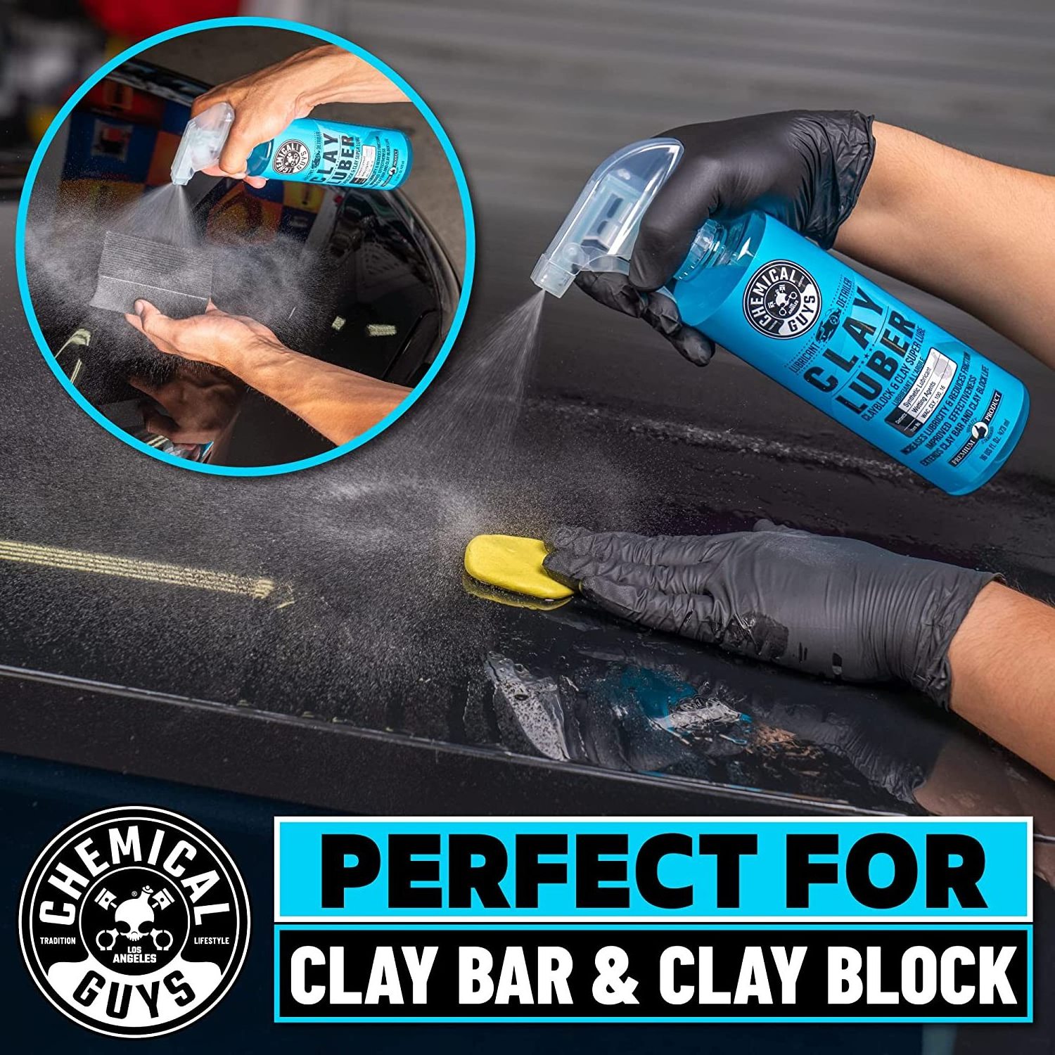 High protection Chemical Guys CLY_113 OG Clay Bar & Lubber Synthetic Lubricant Kit, Light/Medium Duty (16 oz) (2 Items) , Yellow