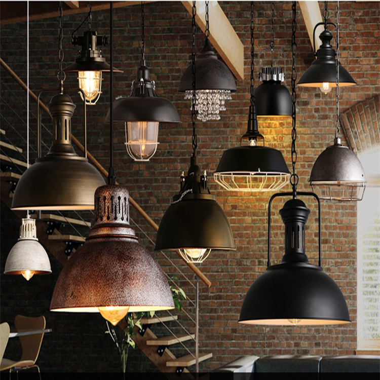 Rural 1 pcs light source wrought iron old fashioned industrial lights lighting pendant shade for bar counter