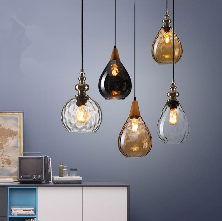 European rustic coloured hand blown glass pendant chandelier light