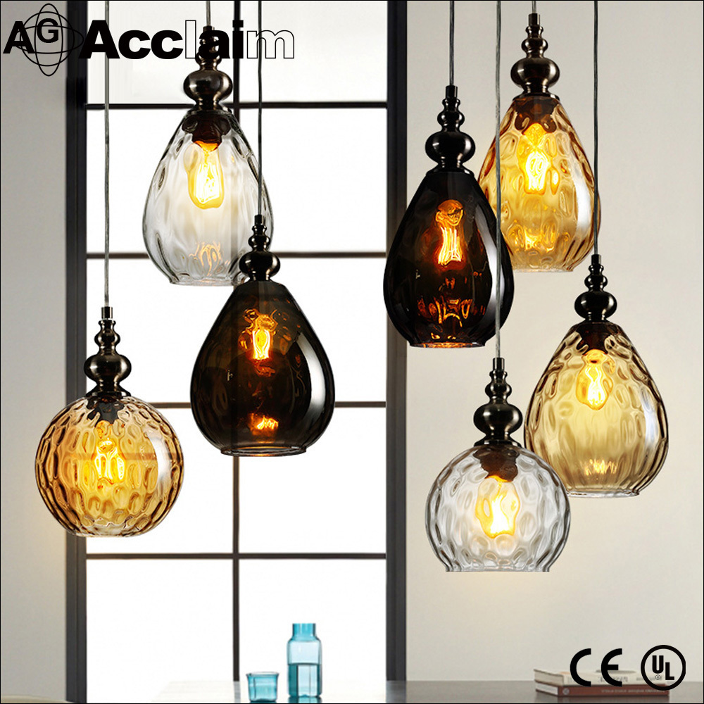 European rustic coloured hand blown glass pendant chandelier light