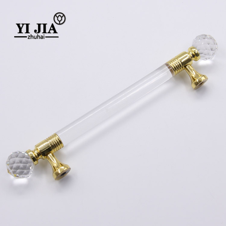 5 inch clear zinc base long shape gold-plated crystal handle