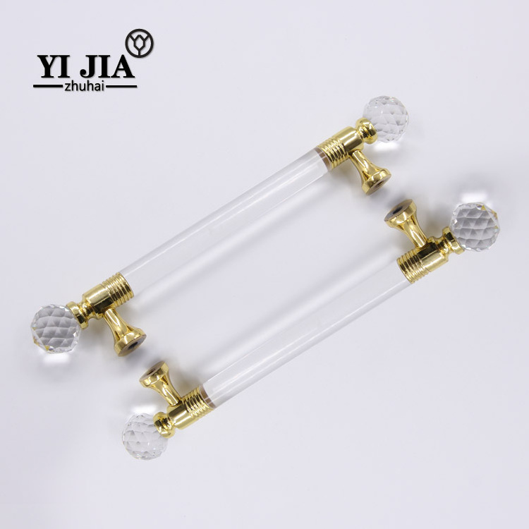 5 inch clear zinc base long shape gold-plated crystal handle