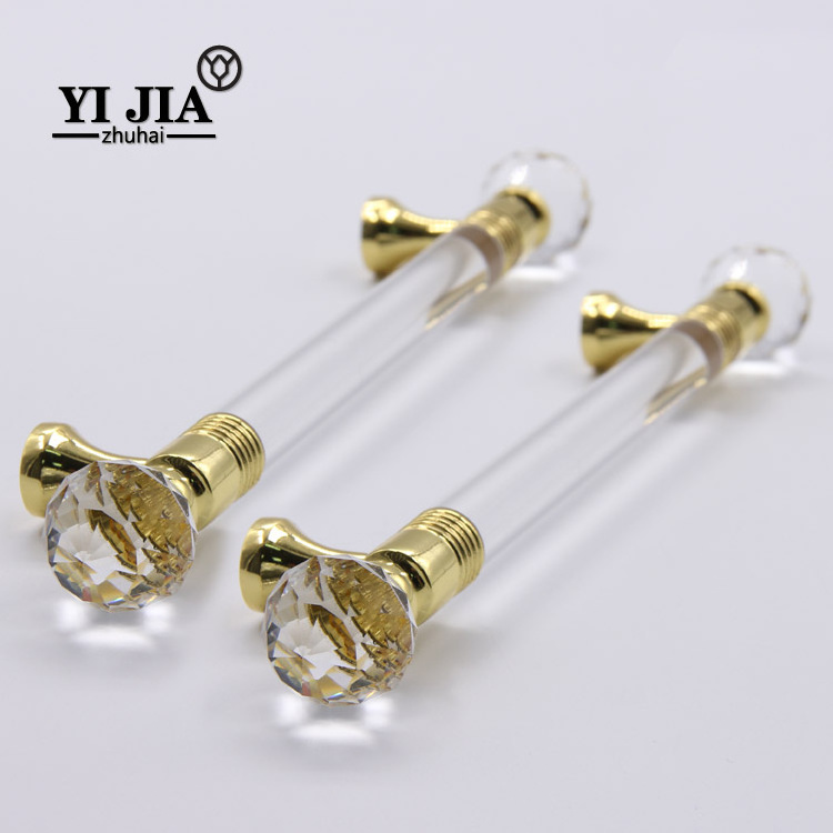 5 inch clear zinc base long shape gold-plated crystal handle