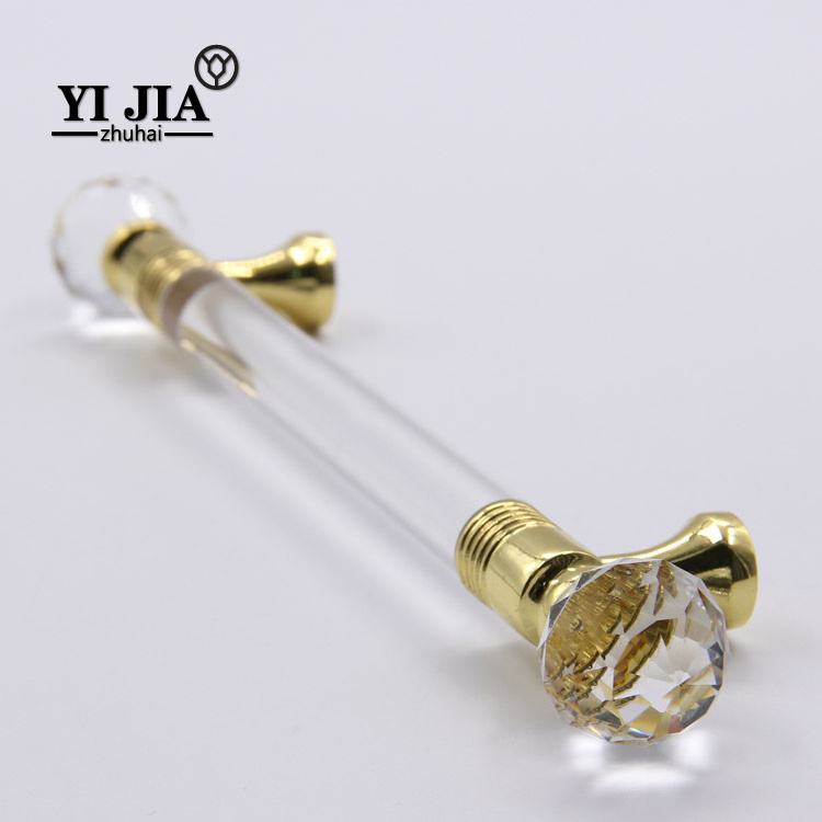 5 inch clear zinc base long shape gold-plated crystal handle