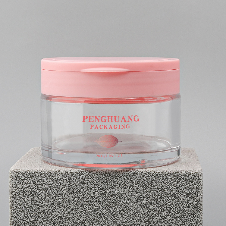 luxury cosmetic glass cream jar container with matte pink cap 200g lip body exfoliating scrub container jar with lid