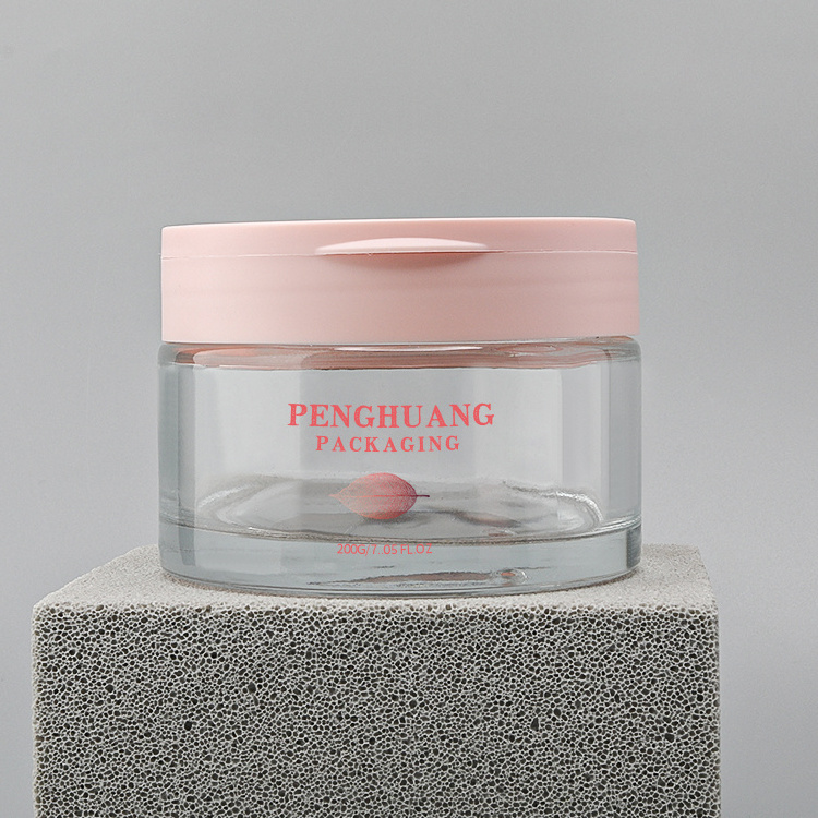 luxury cosmetic glass cream jar container with matte pink cap 200g lip body exfoliating scrub container jar with lid