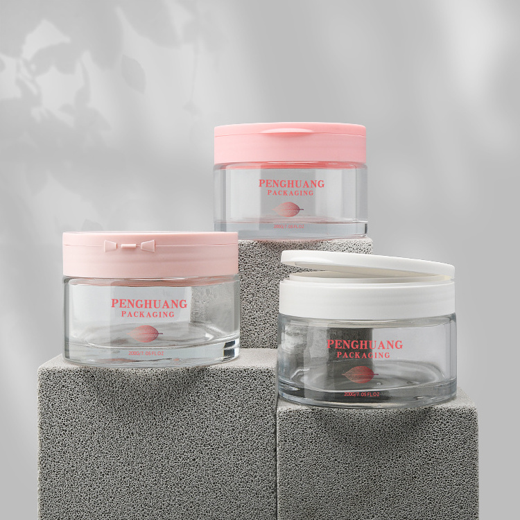 luxury cosmetic glass cream jar container with matte pink cap 200g lip body exfoliating scrub container jar with lid