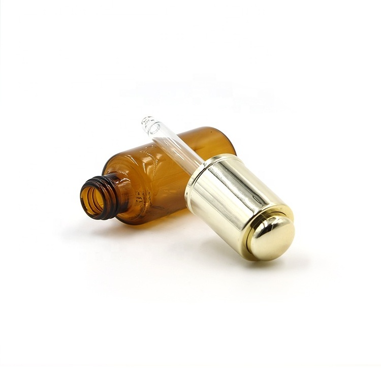 High Quality Amber Cosmetic Oil Serum  5ml 15ml 10ml 20ml Tube Glass Bottle with Aluminum Pressure Pump Dropper