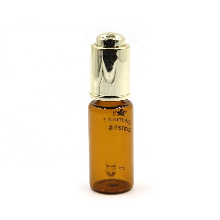 High Quality Amber Cosmetic Oil Serum  5ml 15ml 10ml 20ml Tube Glass Bottle with Aluminum Pressure Pump Dropper