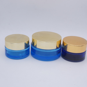 cosmetic blue 1/3 oz  glass jars  with rose lid