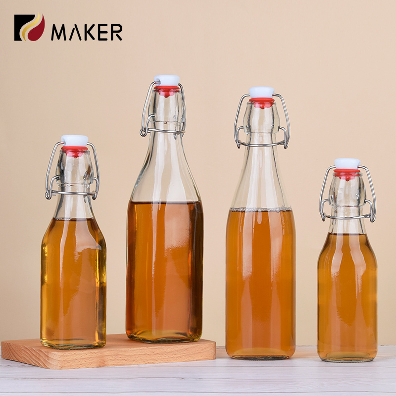 Wholesale Custom EZ Cap Swing Glass Bottle 250ml 500ml 750ml 1000ml 1L Empty Clear Glass Kombucha Glass Swing Top Bottles