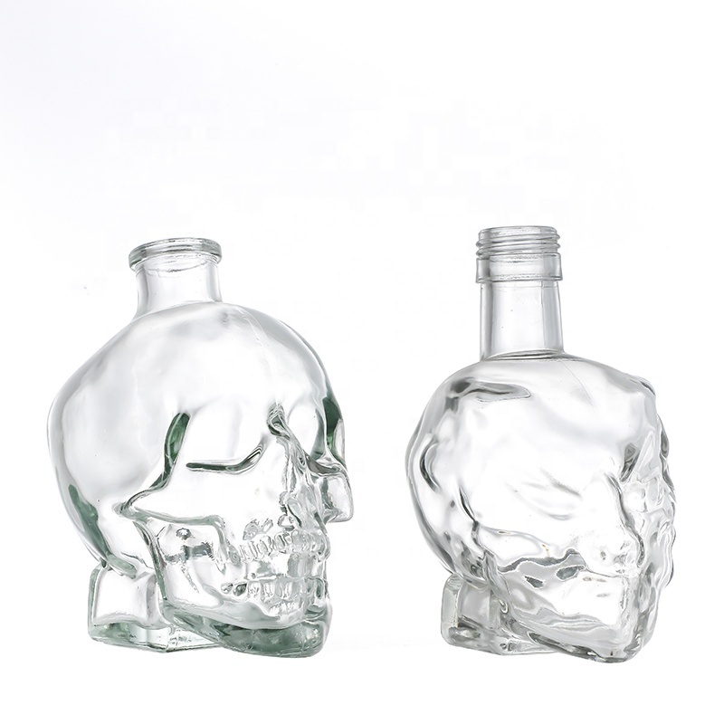 50ml 300ml 400ml 500ml Human Head Glass Bottle 100ml 200ml 85ml Skull Shape Bottle for Liquor Spirits with Cork Lids