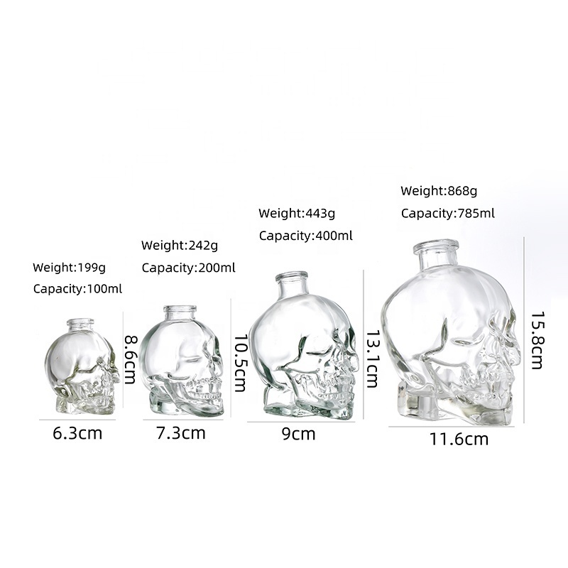 50ml 300ml 400ml 500ml Human Head Glass Bottle 100ml 200ml 85ml Skull Shape Bottle for Liquor Spirits with Cork Lids