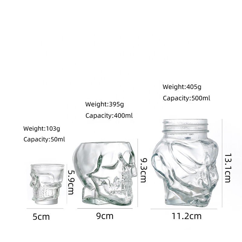 50ml 300ml 400ml 500ml Human Head Glass Bottle 100ml 200ml 85ml Skull Shape Bottle for Liquor Spirits with Cork Lids