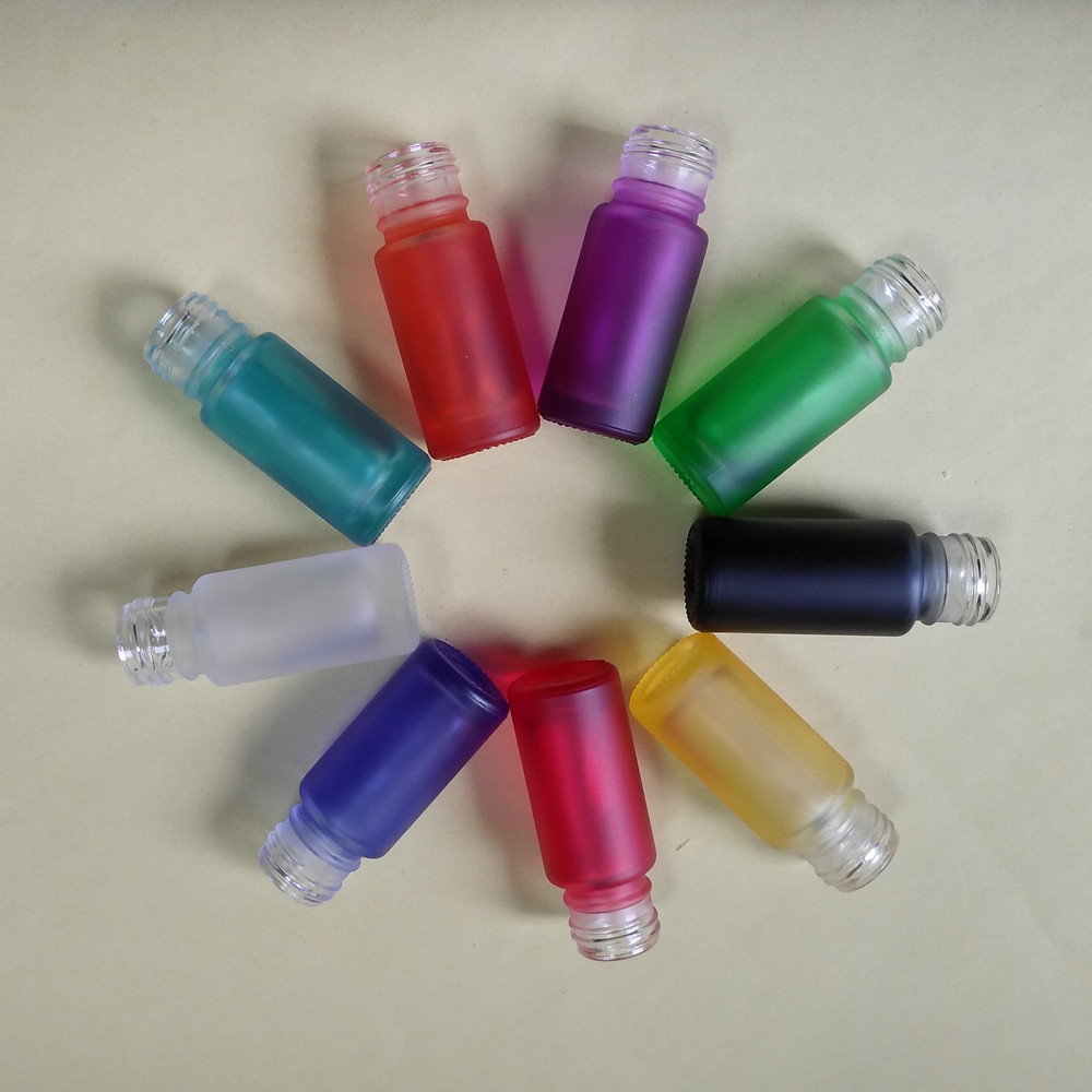 Hot Sale 5ml Rainbow Matt Colored Roll On Bottle Frosted Glass Bottle With Steel Glass Roller And Brushed Aluminum Cap