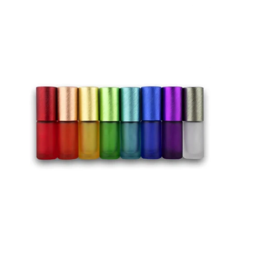 Hot Sale 5ml Rainbow Matt Colored Roll On Bottle Frosted Glass Bottle With Steel Glass Roller And Brushed Aluminum Cap