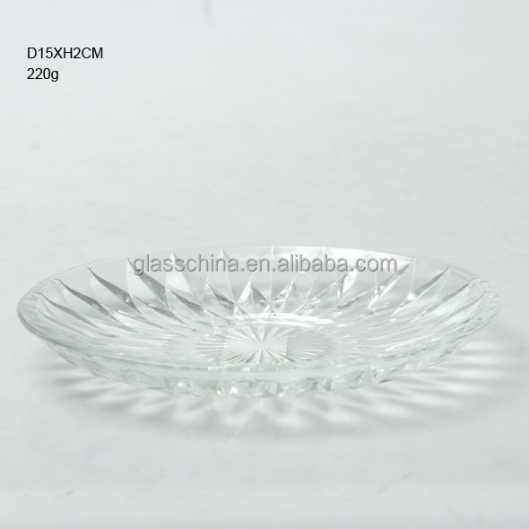 embossed round wholesale wedding home serving  charger plates clear glass plate for dinner desserts