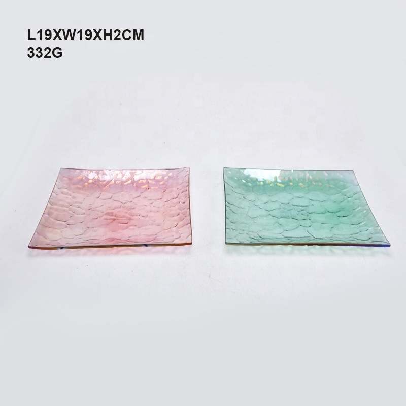 7.5 inch square iridescent color tempered glass plate