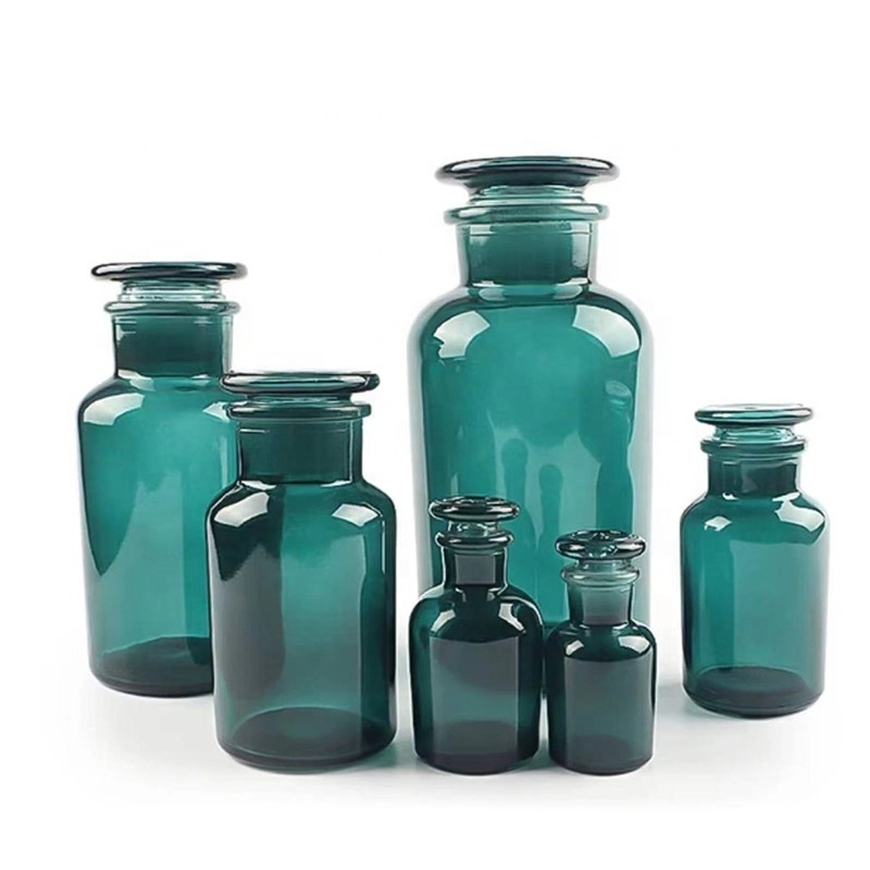 wholesale 30ml 60ml 125ml 250ml 500ml 1000ml  wide mouth bottle jars blue/green glass apothecary jar