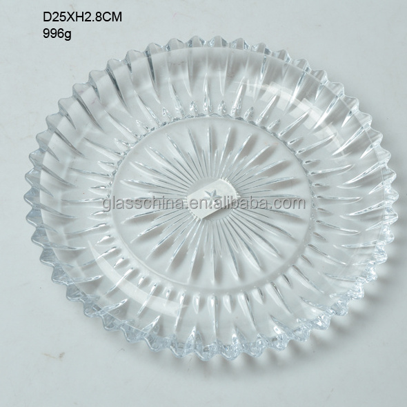 embossed round wholesale wedding home serving  charger plates clear glass plate for dinner desserts