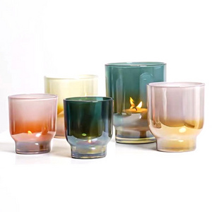 New style Luxury custom  heat resistant iridescence colored  candle holder big empty glass candle jar for Candle Making