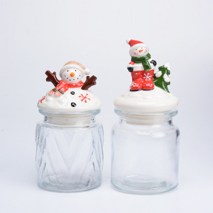 Christmas Cookie Candy Packaging Pumpkin Shaped Food Storage Container Soda-lime Glass Jar With ceramic  Lid