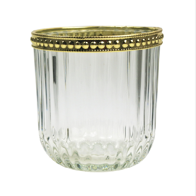 Factory  custom ribbed glass cup votive glass candle holder