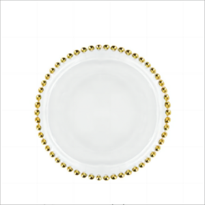 13 Inch Round Beaded Clear Glass Charger Plates with Gold Rims Wedding Dinnerwares