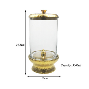 Hot selling 1.5 gallon large capacity glass jar  beverage dispensers with gold ceramic lid and base for party