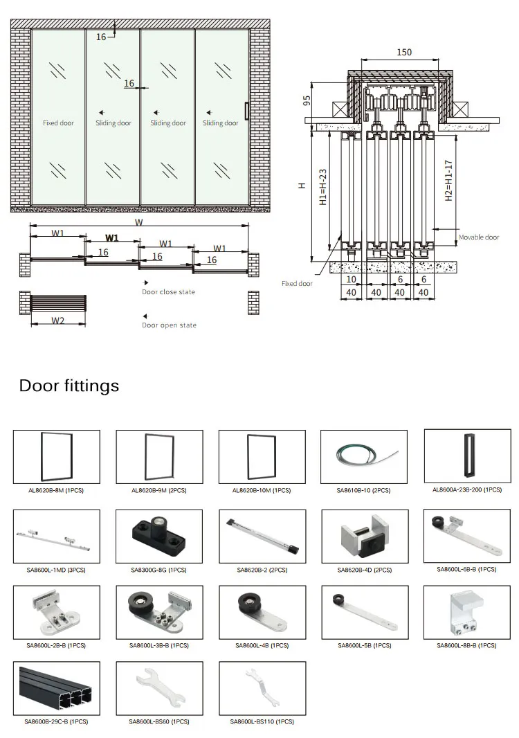 Office large 4 panel closet sliding glass door price soft closing tempered glass sliding doors system