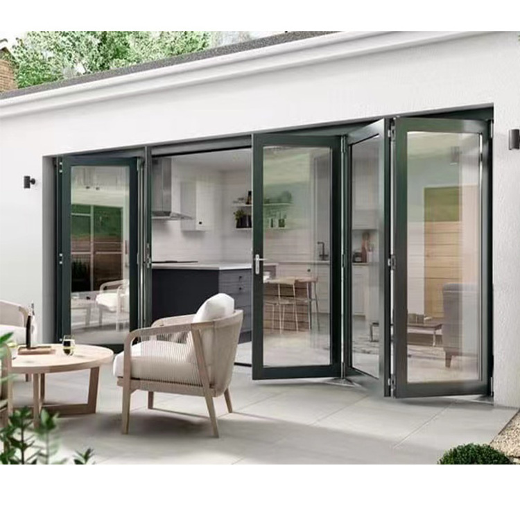 HDSAFE Black Aluminum Hollow Double Glass Folding Patio Door Glass Bi-Fold French Door Frame Entry Passageway Partition