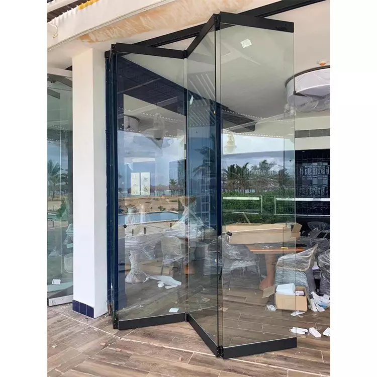 Glass Doors Bi Fold Foldable Exterior Interior Aluminum Frameless Temporary Folding Stainless Steel Modern Folding Screen 90 KG