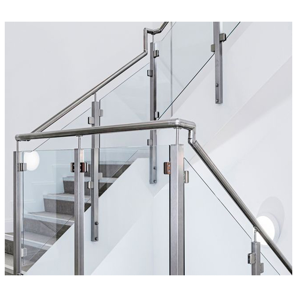 WANJIA Balcony Modern Design Stainless Steel Double Glass Indoor Straight Handrails Stair Glass Railing Glass Balustrades