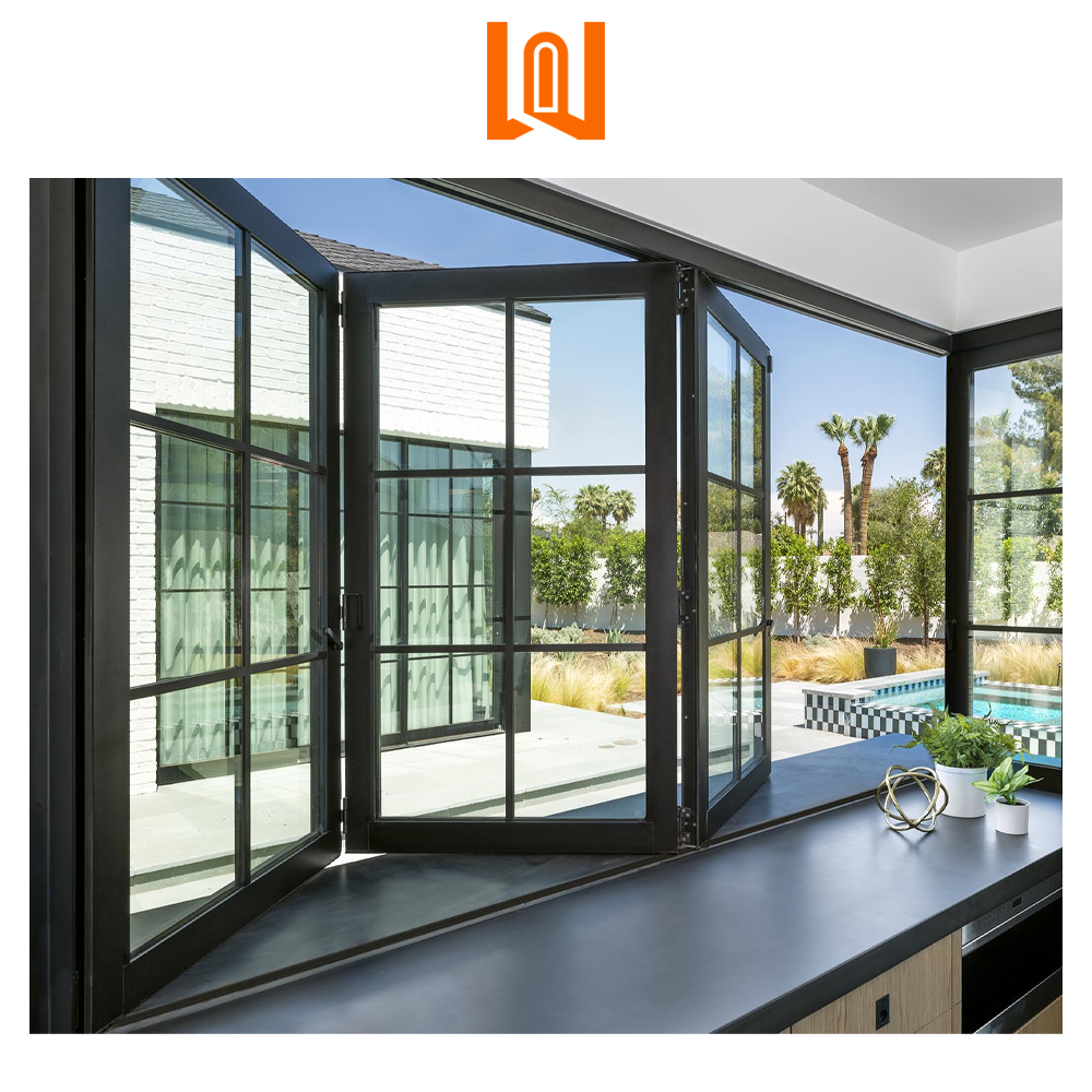 Aluminum Tempered Glass Accordion Horizontal Folding Local Window Bifold Windows