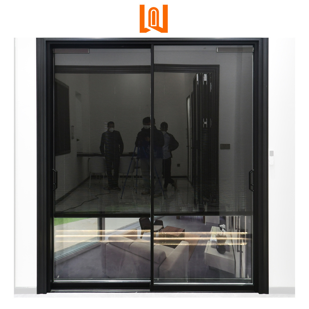 Minimalist Design Villa Patio Electric Magnetic Shutter Double Glass Aluminum Slim Sliding Door