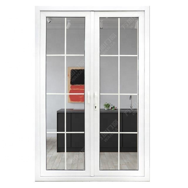 WANJIA design upvc/ pvc/ plastic glass casement/ glass double swing  doors