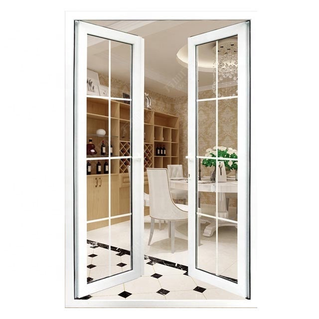 WANJIA design upvc/ pvc/ plastic glass casement/ glass double swing  doors