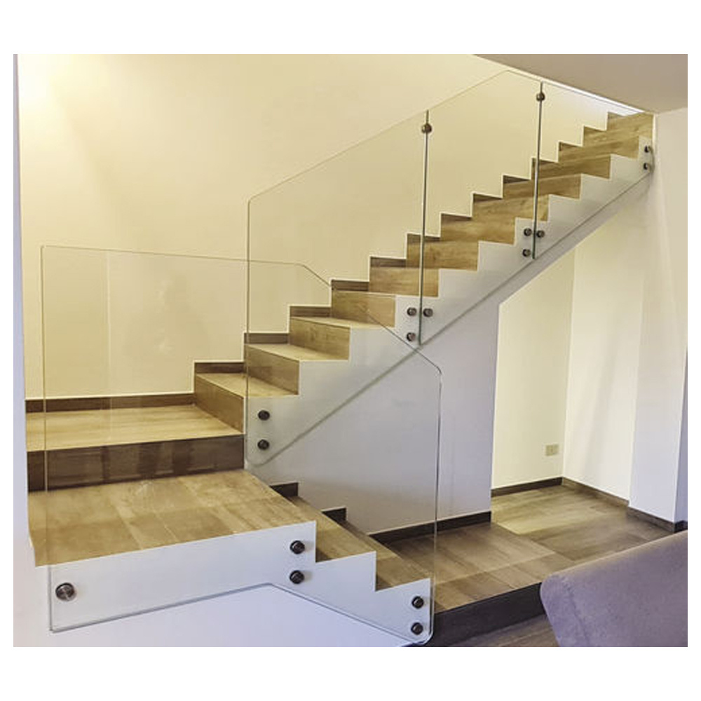 WANJIA Balcony Modern Design Stainless Steel Double Glass Indoor Straight Handrails Stair Glass Railing Glass Balustrades