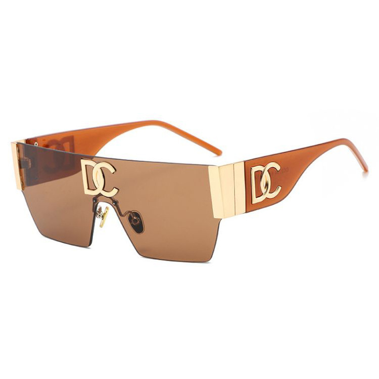 New Fashion Rimless Square DC Letter Designer Sunglasses One Piece Lens Sun Glasses Men Luxury Frameless Big Shades