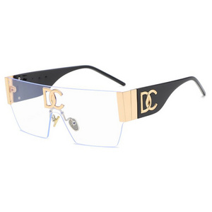 New Fashion Rimless Square DC Letter Designer Sunglasses One Piece Lens Sun Glasses Men Luxury Frameless Big Shades