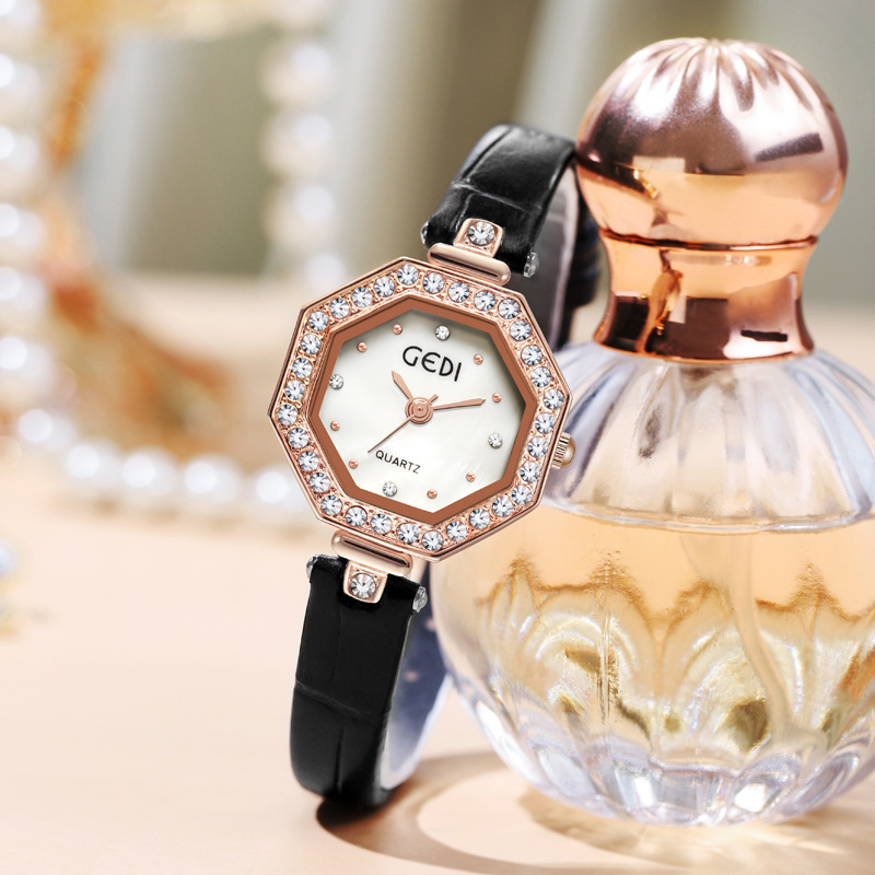 OEM ODM Luxury and High-end Women's Watch New Diamond Octagonal Watch Women's Leather Watch