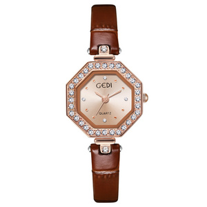 OEM ODM Luxury and High-end Women's Watch New Diamond Octagonal Watch Women's Leather Watch