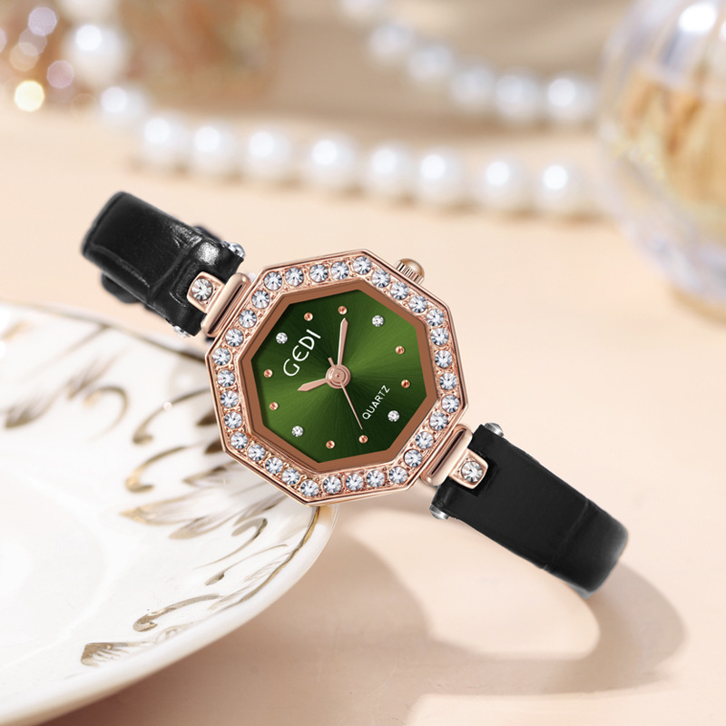 OEM ODM Luxury and High-end Women's Watch New Diamond Octagonal Watch Women's Leather Watch