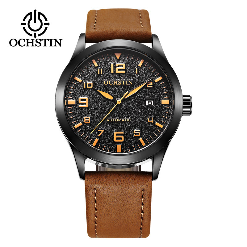 OCHSTIN Hot Selling Green Transparent Bottom Hollow Frosted 3ATM Life Waterproof Leather Mechanical Men Watch Personalized Yappy