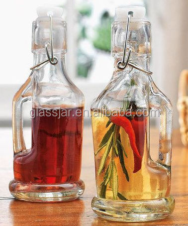 200ml clear glass oil bottle with handle swing top