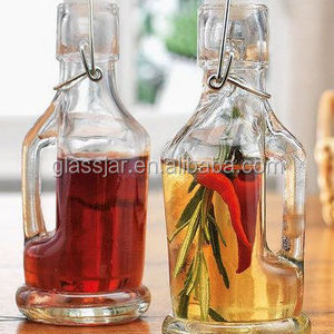 200ml clear glass oil bottle with handle swing top