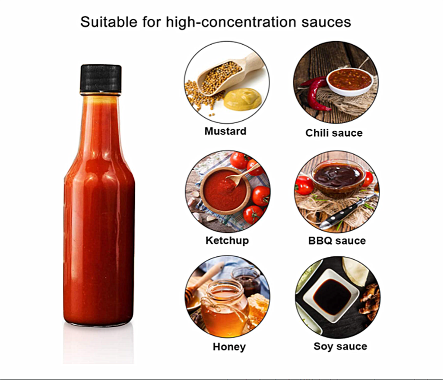 150ml 250ml 5oz Cheap Clear Empty Woozy Spice Dressing Chili Table Glass Salad Hot Sauce Bottle With LeakProof Black Cap