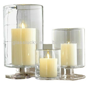 Hand blown simple round clear cylinder tall glass candle holders