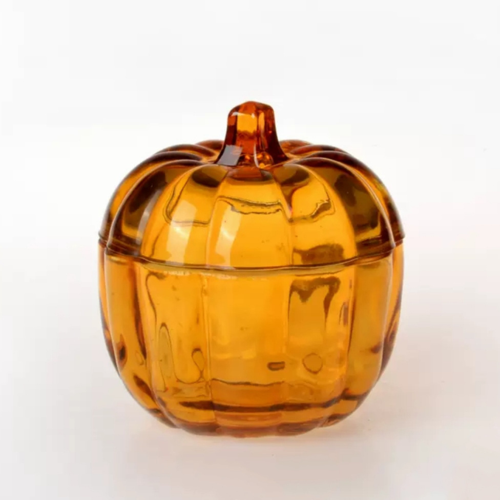 China wholesale spraying color empty pumpkin shaped glass candle jar with lid